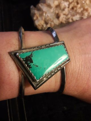 Vintage Native American Turquoise Sterling Silver Cuff Bracelet Signed Nb
