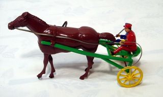 Vintage Wind - Up Mechanical Plastic Toy Race Horse Jockey Rider & Child 