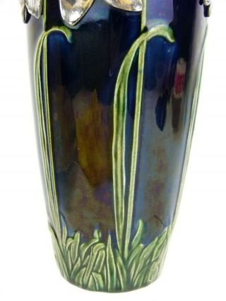 A Very Rare Art Nouveau Stoneware Vase w/ Organic Pewter Mount.  Max Laeuger. 10