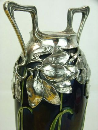 A Very Rare Art Nouveau Stoneware Vase w/ Organic Pewter Mount.  Max Laeuger. 3