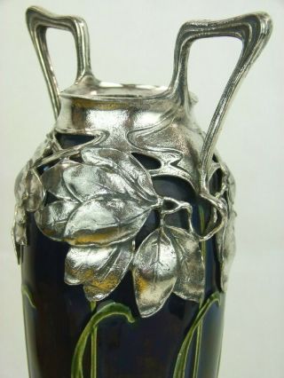 A Very Rare Art Nouveau Stoneware Vase w/ Organic Pewter Mount.  Max Laeuger. 4