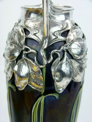 A Very Rare Art Nouveau Stoneware Vase w/ Organic Pewter Mount.  Max Laeuger. 9