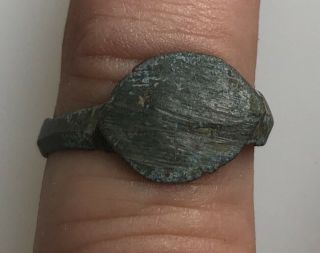 Ancient Artifact Medieval Bronze Finger Ring Sz: 7 Us,  17.  25mm Vv60d