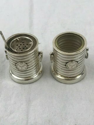 Salt And Pepper Set.  Japanese 950 Silver.  Barrel Form.  Early 20th Century