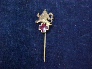 Gorgeous Rare Bulgarian Stick Pin Bulgarian Red Cross " Lion Over Red Cross "