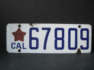 Vintage 1919 California Porcelain License Plate With Matching Star Tag