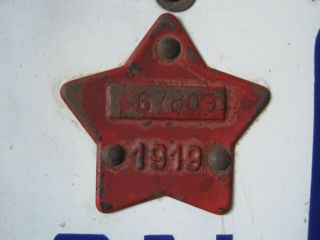 Vintage 1919 California Porcelain License Plate With Matching Star Tag 2