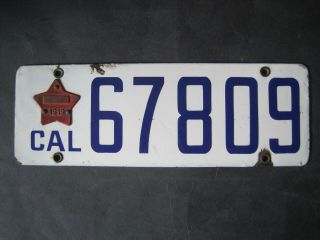 Vintage 1919 California Porcelain License Plate With Matching Star Tag 3