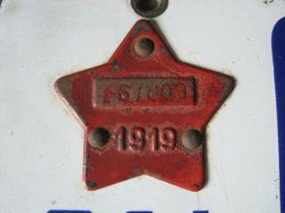 Vintage 1919 California Porcelain License Plate With Matching Star Tag 4