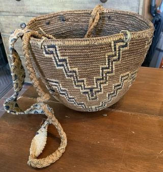 Antique 19th Century Native American Indian Basket W/ Braided Handle Estate Find