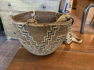 Antique 19th Century Native American Indian Basket w/ Braided Handle Estate Find 6