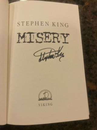 STEPHEN KING signed hardcover book MISERY FIRST EDITION RARE 3