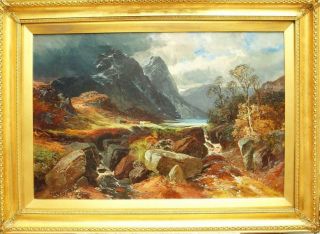 Large 19th Century Highland Landscape With Cattle Antique Oil Painting Roe