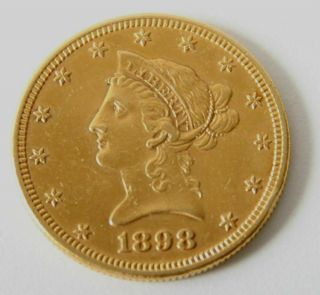 1898 $10 Gold Coin,  Liberty Head,  Rare,  Perfect Details