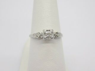 14k White Gold Round Brilliant Antique Diamond Engagement Ring 1/8 Carat Si - Gh