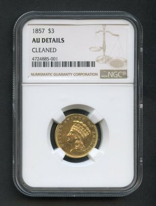 1857 Liberty Head $3 Gold Coin Ngc Au Details Rare