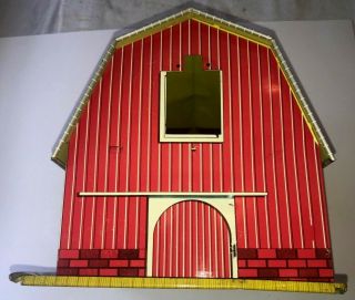 Vintage T.  Cohn 1950 - 60s Farm Play Set Tin Litho Barn Superior 2 (Grey Roof) 2