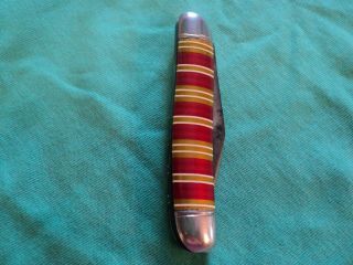 Vintage 1950 ' s Hammer Brand Candy Stripe Push Button Locking Pocket Knife 2