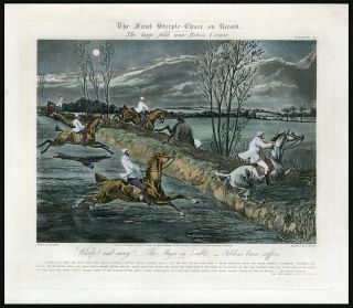 Antique Master Print - Steeple Chase By Night - Rider - Horse - Bile - Harris - Alken - 1839