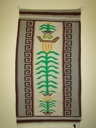 Vintage Pictorial Navajo Corn Weaving Rug With Wedding Baskets
