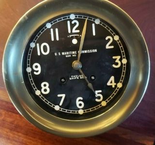 Us Maritime Commission Chelsea Ships Bell Clock 6 In Black Brass Dial