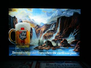 . Vtg 1986 Old Style Beer 8 Waterfall Deer Gorge Motion Bar Light Sign Hamm 
