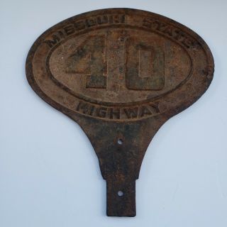 Extremely Rare Cast Iron Vintage Missouri State Highway 40 Sign Oval Shaped