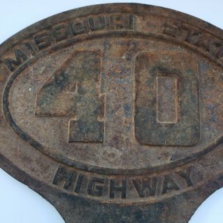 Extremely RARE Cast Iron vintage Missouri State Highway 40 Sign oval shaped 3