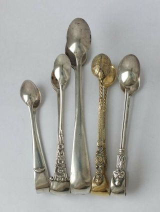 5 Pairs Of Antique English Hallmarks Solid Sterling Silver Sugar Tongs/ 107 G