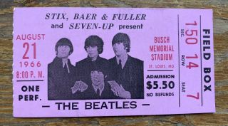 Vtg 1966 The Beatles Ticket Stub St Louis Busch Stadium