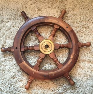 Vintage Ships Wheel - Wood & Brass Sail Boat Ship Estate Find