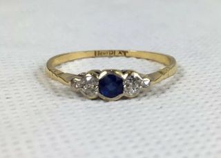 Antique Solid 18ct Yellow Gold Diamond & Sapphire Cocktail Ring Size O 1/2