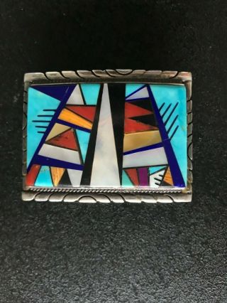 Vintage Zuni Inlay Sterling Silver Belt Buckle,  Belt 2