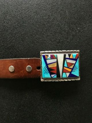 Vintage Zuni Inlay Sterling Silver Belt Buckle,  Belt 3