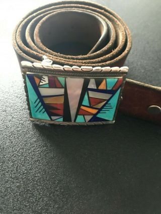 Vintage Zuni Inlay Sterling Silver Belt Buckle,  Belt 4