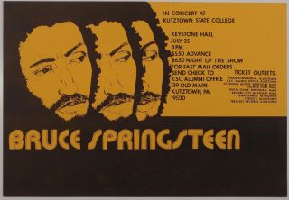 Bruce Springsteen Concert Poster Kutztown State College 1975 Rare Tour
