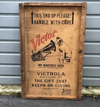 Vintage Rare 1920’s Victor Victrola Advertising Old Wooden Crate Sign