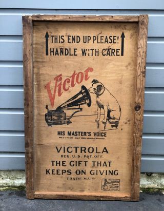 Vintage Rare 1920’s Victor Victrola Advertising Old Wooden Crate Sign 2