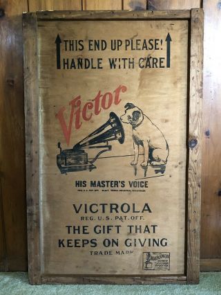 Vintage Rare 1920’s Victor Victrola Advertising Old Wooden Crate Sign 5