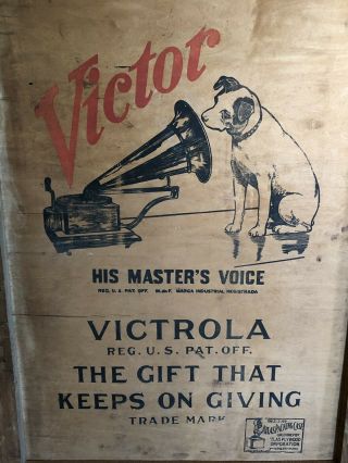 Vintage Rare 1920’s Victor Victrola Advertising Old Wooden Crate Sign 7