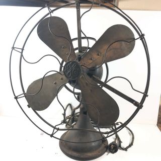 Vintage Ge Brass Blade Oscillating Fan 18 " - - Variable Speed