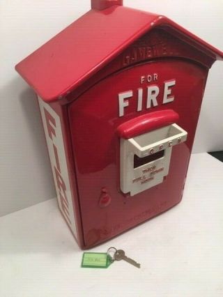 Vintage Gamewell Fire Department Alarm Box With Key