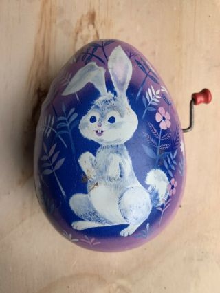 Vintage Mattel Toymakers 1953 Purple Tin Litho Windup Musical Easter Egg Bunny