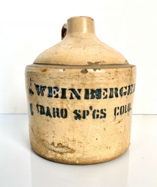 Antique Weinberger Idaho Springs Colorado Whiskey Jug Pottery Stoneware Crock