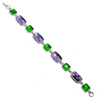 Faceted Iolite,  Chrome Diopside Bracelet 925 Silver Jewelry Sz7 - 8 "