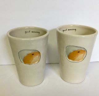Vintage Retired Rae Dunn By Magenta Good Morning Orange Drinking Cups