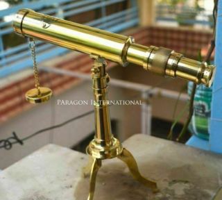 Amtique 10 " Solid Brass Decorative Collectible Decor Telescope With Tripod Stand