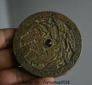 6.  7cm Antique Old China Bronze Han Xian Zhong Li God Feng Shui Hua Coin Money 4