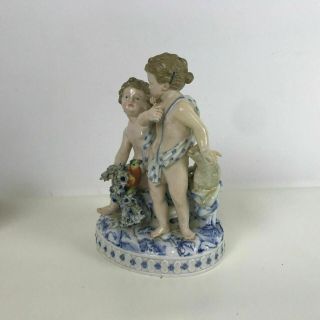 Antique Meissen Porcelain Figurine of 2 Putti Cherubs and Lamb 3
