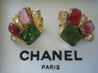 Very Rare Chanel Vintage 1960s Signed Gripoix Art Deco Style Earrings.